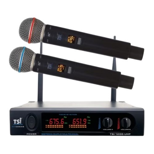 Microfone Sem Fio TSI 1200 UHF com Receptor Display Digital 96 Canais e Processo Exclusivo Ghostless text
