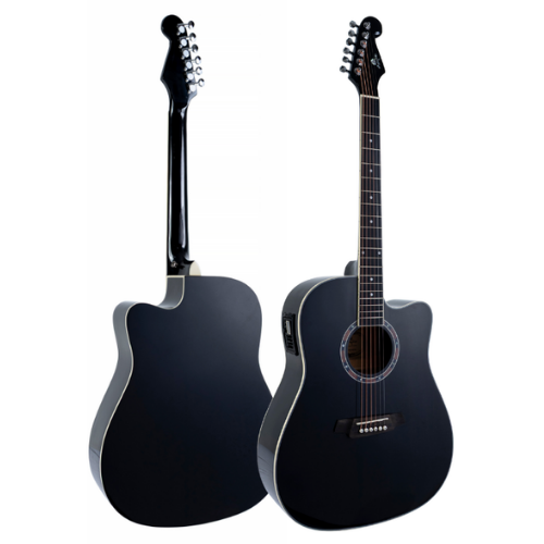 Violão Eletroacústico Aço Marquês VA-207 BK EQ Preto Brilho com Folk Cutaway Headstock Guitarra e Pré B-12 4 Bandas com Microfone Interno