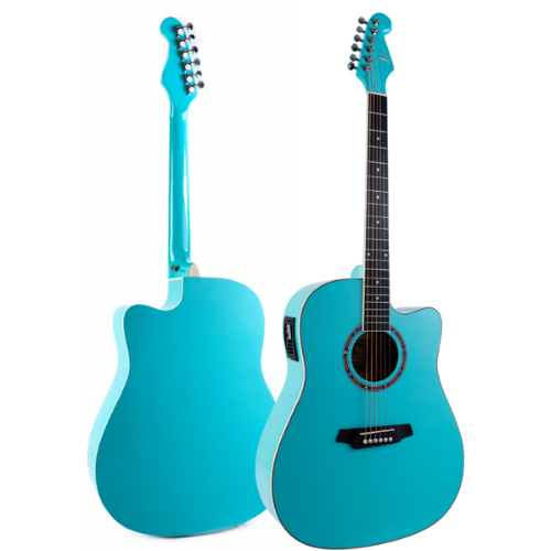 Violão Eletroacústico Aço Marquês VA-207 LBL EQ Light Blue Brilho com Folk Cutaway Headstock Guitarra e Pré B-12 4 Bandas com Microfone Interno