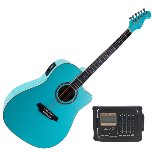 Violão Eletroacústico Aço Marquês VA-207 LBL EQ Light Blue Brilho com Folk Cutaway Headstock Guitarra e Pré B-12 4 Bandas com Microfone Interno