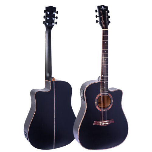Violão Eletroacústico Aço Marquês VA-228 BKS EQ Preto Fosco com Corpo Folk Cutaway e Pré MET-A08 4 Bandas Afinador Microfone Interno