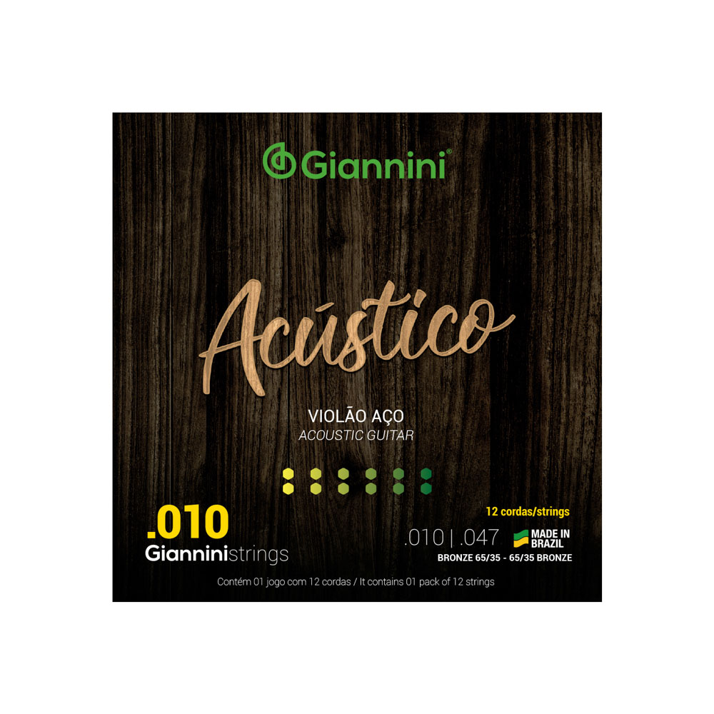 Encordoamento Violão 12 Cordas 010 Giannini Acústico GESWA12