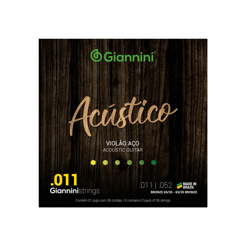 Encordoamento Violão Aço 011 Pesado Giannini Acústico GESPW