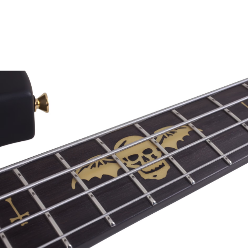 Contrabaixo Schecter Johnny Christ SBK Satin Black com Corpo em Ash Braço Maple Bolt-on Perfil Escala em Ébano com 21 Narrow X-Jumbo Frets Captadores EMG MMCS Eletrônica Ativa EMG 2 Banda Ponte Schecter Custom Bass 213