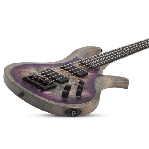 Contrabaixo Schecter Riot-4 Bass 4 Cordas Aurora Burst com Corpo em Swamp Ash e Topo Burl Exótico Braço Bolt-on Multi-Ply Maple/Nogueira com Reforço de Carbon Fiber Escala em Ébano Ponte Schecter Custom Bass String Thru 1450
