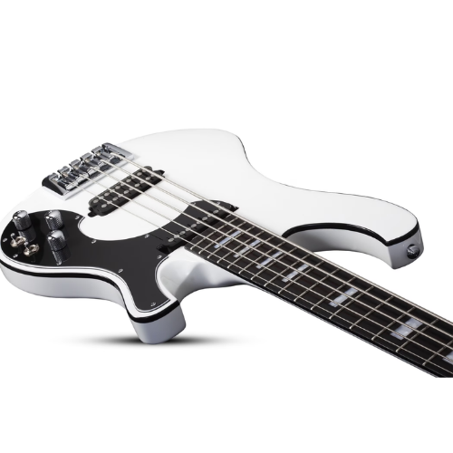 Contrabaixo Schecter Stargazer-4 Gloss White com Corpo em Mogno Braço em Maple Escala em Ébano com Captadores Schecter USA SuperRock Vintage Ponte Schecter com TonePros Roller Tune-O-Matic 683