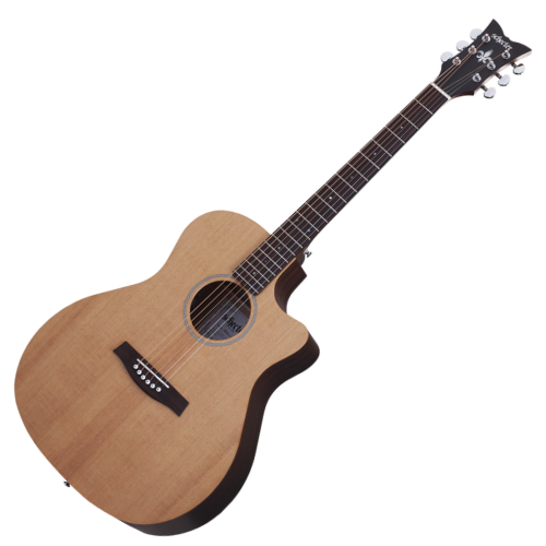 Violão Acústico Schecter Deluxe Natural Satin com Tampo Spruce Fundo e Laterais Mogno Braço Mogno Set-Neck Perfil Thin Escala Pau-Rosa com 20 Trastes Médios Nut Osso e Ponte Pau-Rosa 3715