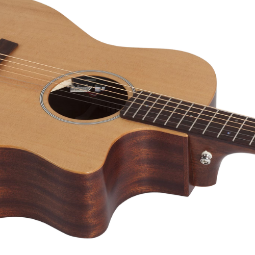 Violão Acústico Schecter Deluxe Natural Satin com Tampo Spruce Fundo e Laterais Mogno Braço Mogno Set-Neck Perfil Thin Escala Pau-Rosa com 20 Trastes Médios Nut Osso e Ponte Pau-Rosa 3715