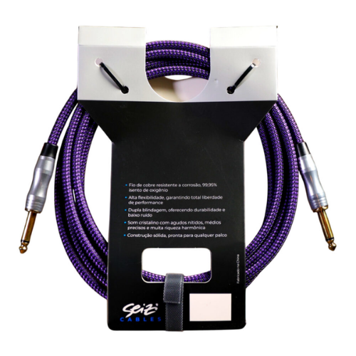 Cabo Seizi Cable Energy P10 x P10 Black Purple 6m para Guitarra Violão Contrabaixo Ukulele 10361000