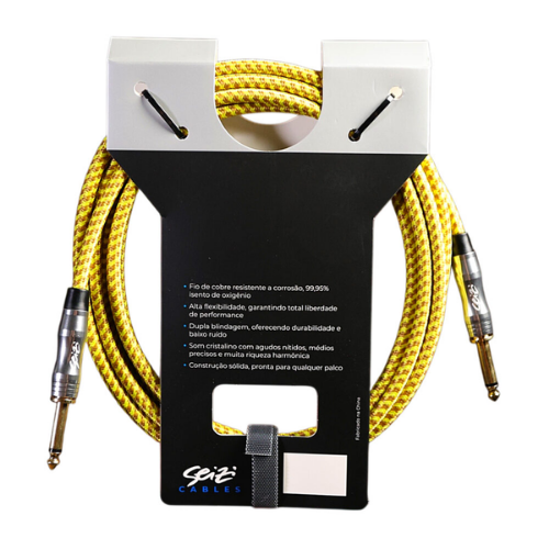 Cabo Seizi Cable Energy P10 x P10 Yellow Brown 3m para Guitarra Violão Contrabaixo Ukulele 10361006