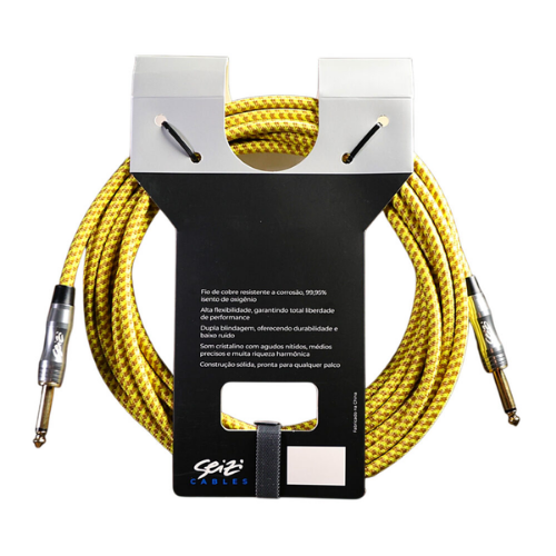 Cabo Seizi Cable Energy P10 x P10 Yellow Brown 6m para Guitarra Violão Contrabaixo Ukulele 10361008