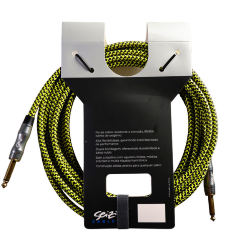 Cabo Seizi Cable Energy P10 x P10 Yellow Black 3m para Guitarra Violão Contrabaixo Ukulele 10361010