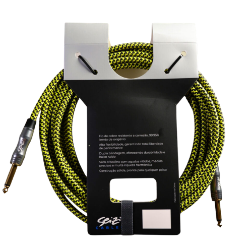 Cabo Seizi Cable Energy P10 x P10 Yellow Black 6m para Guitarra Violão Contrabaixo Ukulele 10361012