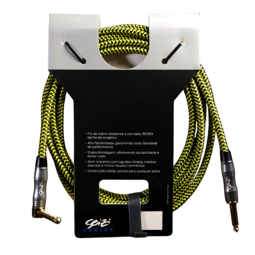 Cabo Seizi Cable Energy P10 x P10L Yellow Black 6m para Guitarra Violão Contrabaixo Ukulele 10361013