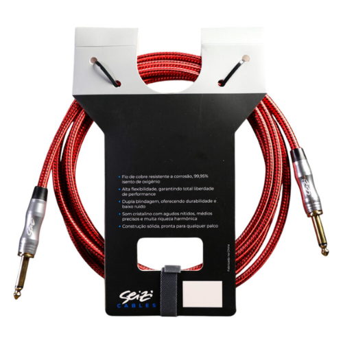 Cabo Seizi Cable Energy P10 x P10 Red Black 3m para Guitarra Violão Contrabaixo Ukulele 10361014