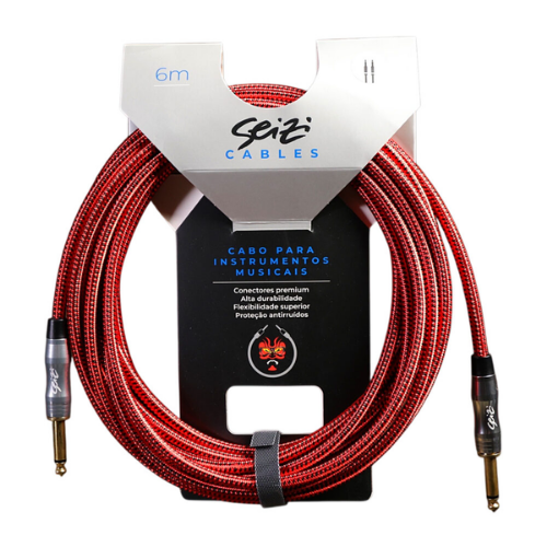 Cabo Seizi Cable Energy P10 x P10 Red Black 6m para Guitarra Violão Contrabaixo Ukulele 10361016