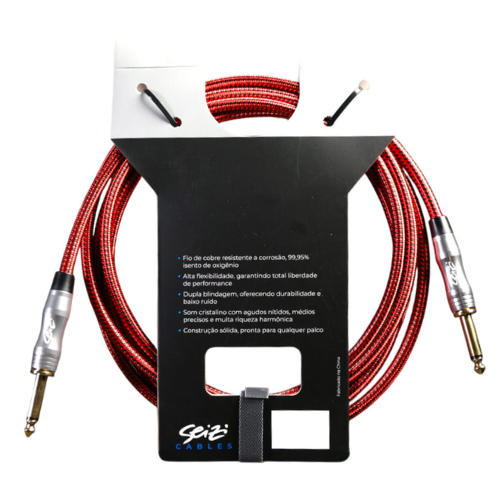 Cabo Seizi Cable Energy P10 x P10 Red Black 6m para Guitarra Violão Contrabaixo Ukulele 10361016