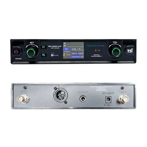 Microfone Sem Fio TSI BR 4500 UHF com Tecnologia Duo-Diversity e 100 Canais – Sistema UHF 614 698 MHz com Receptor True Diversity Microfone de Mão Super Cardióide SC-8 Fonte Bivolt