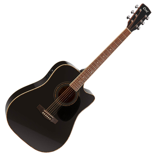 Violão Eletroacústico Cort Standard AD 880CE Black com Tampo Spruce Fundo e Laterais Mahogany Cutaway Veneziano Equalizador Cort CE304T 3 Bandas e Bag