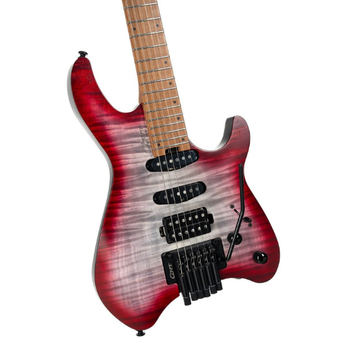 Guitarra Cort Space G6TR Semi Gloss Lava com Corpo Okoume Top Flamed Maple Veneer Braço Roasted Maple & Walnut 5-Ply Bolt-On Escala Roasted Maple Compound Radius Captadores Cort Voiced Tone HSS Ponte Headless Tremolo Custom