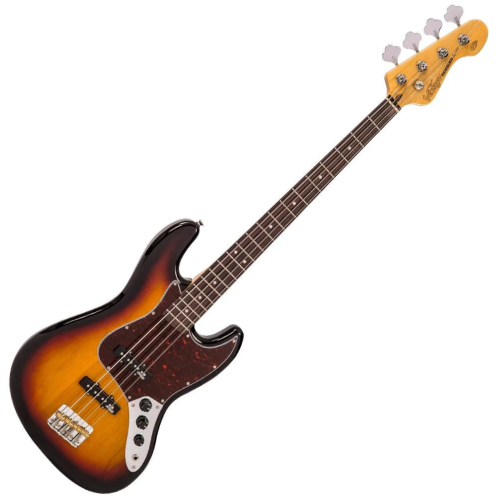 Contrabaixo Vintage Reissued VJ74SSB JB Sunset Sunburst com Corpo Poplar Oriental Braço Hard Maple Parafusado Escala Rosewood 2 Captadores Single Coil Wilkinson WOJB Ponte Wilkinson Compensada