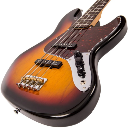 Contrabaixo Vintage Reissued VJ74SSB JB Sunset Sunburst com Corpo Poplar Oriental Braço Hard Maple Parafusado Escala Rosewood 2 Captadores Single Coil Wilkinson WOJB Ponte Wilkinson Compensada