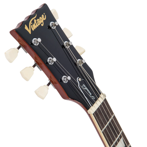 Guitarra Vintage Canhota Reissued LV100AFD LP Paradise Ambar com Corpo Mahogany Top Maple Carved Braço Mahogany Escala Rosewood 2 Captadores Humbucker Wilkinson