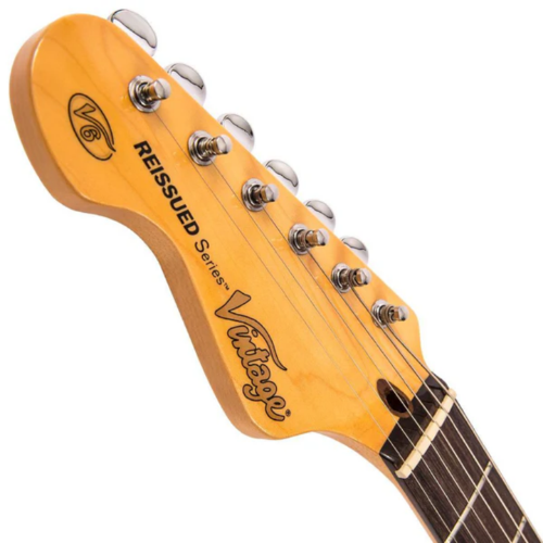 Guitarra Vintage Reissued LV6SSB Strato Canhoto Sunburst com Corpo Poplar Oriental Braço Hard Maple Parafusado Escala Rosewood 22 Trastes 3 Captadores Single Coil Wilkinson Ponte Tremolo Wilkinson