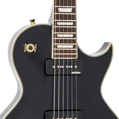 Guitarra Vintage Reissued V100 PBB LP Gold Hard Gloss Black com Corpo Mahogany Top Maple Carved Braço Mahogany Set Neck Escala Rosewood 2 Captadores Humbucker Wilkinson Ponte Tune-O-Matic