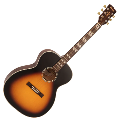 Violão Vintage VE160V SB Elétroacustico Orquestra Sunburst com Tampo Spruce Fundo e Laterais Mogno Braço Mogno 20 Trastes Pré-amplificador Vintage com Afinador e Equalizador