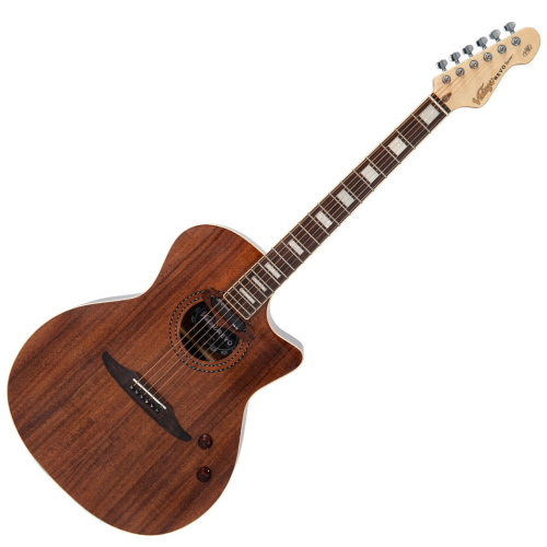 Violão Vintage VRE 900 AC Revo Elektra Eletroacústico Acacia Silk com Corpo Acacia Tampo Acacia Braço Maple Parafusado Escala Rosewood 20 Trastes Captador Alan Entwistle Astrosonic Pré-amplificador com 5-Way Rotary Selector