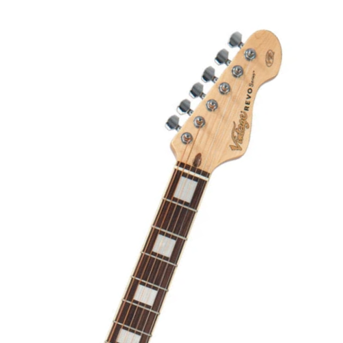 Violão Vintage VRE 900 BK Revo Elektra Eletroacústico Black com Corpo Acacia Tampo Acacia Braço Maple Parafusado Escala Rosewood 20 Trastes Captador Alan Entwistle Astrosonic QX Pré-amplificador com 5-Way Rotary Selector