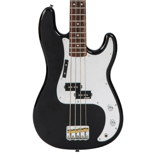 Contrabaixo Vintage V4 Reissued Rocker Black Mirror Scratchplate com Corpo Alder Braço Maple Escala Rosewood 20 Trastes Captador Single Coil Wilkinson Ponte Wilkinson Four Saddle