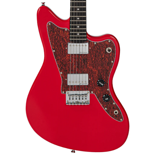 Guitarra Vintage V50 Coaster Series Gloss Red com Corpo Basswood Braço Maple Escala Rosewood 22 Trastes 2 Humbuckers Entwistle Ponte Hardtail