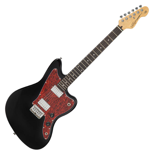 Guitarra Vintage V50 Coaster Series Gloss Black com Corpo Basswood Braço Maple Escala Rosewood 22 Trastes 2 Humbuckers Entwistle Ponte Hardtail