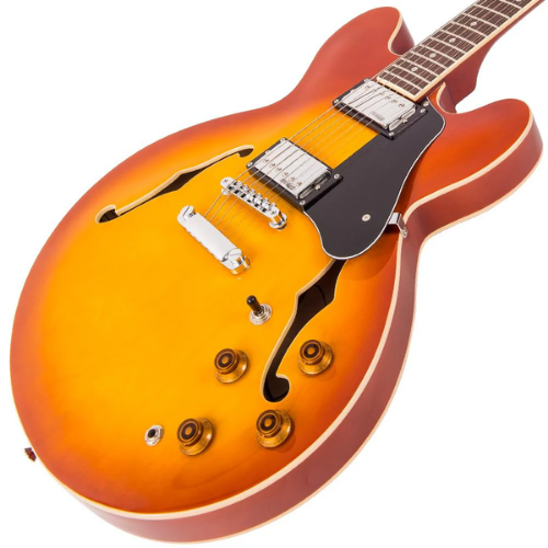 Guitarra Vintage VSA500HB Reissued Honeyburst com Corpo Maple Braço Mogno Escala Rosewood 22 Trastes 2 Humbuckers Wilkinson Ponte Tune o-Matic