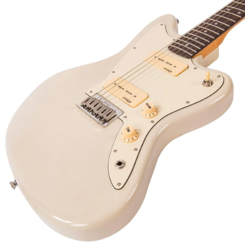 Guitarra Vintage V65 Reissued Hardtail Blonde com Corpo Alder Braço Maple Escala Rosewood 22 Trastes 2 Captadores Soapbar Wilkinson Ponte Hardtail