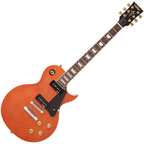 Guitarra Vintage V100P Reissued Natural Mahogany com Corpo Mogno Braço Mogno Escala Rosewood 22 Trastes 2 Captadores Soapbar Wilkinson Ponte TOM