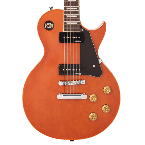 Guitarra Vintage V100P Reissued Natural Mahogany com Corpo Mogno Braço Mogno Escala Rosewood 22 Trastes 2 Captadores Soapbar Wilkinson Ponte TOM