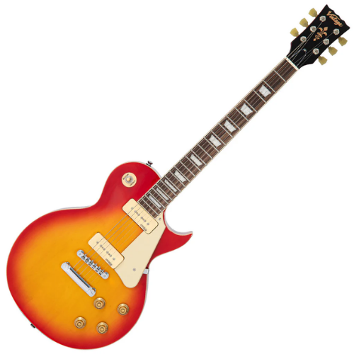 Guitarra Vintage V100P Reissued Cherry Sunburst com Corpo Mogno Braço Mogno Escala Rosewood 22 Trastes 2 Captadores Soapbar Wilkinson Ponte TOM