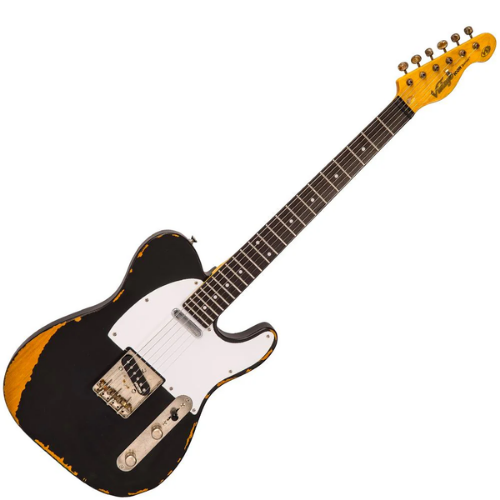 Guitarra Vintage V62 Icon Distressed Black com Corpo Poplar Braço Maple Escala Rosewood 22 Trastes 2 Captadores Single Coil Wilkinson Ponte WTB