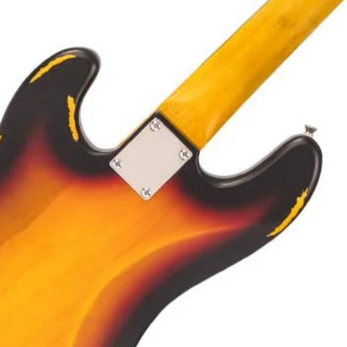 Contrabaixo Vintage V4 Icon Distressed Sunset Sunburst com Corpo Poplar Braço Maple Escala Rosewood 20 Trastes Captador Single Coil Wilkinson Ponte Wilkinson Four Saddle
