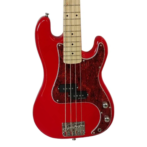 Contrabaixo Vintage V30 Maple Coaster Series Gloss Red com Corpo Paulownia Braço Maple Escala Maple 20 Trastes Captador Split Coil Entwistle Ponte P-Bass