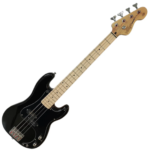 Contrabaixo Vintage V30 Maple Coaster Series Gloss Black com Corpo Paulownia Braço Maple Escala Maple 20 Trastes Captador Split Coil Entwistle Ponte P-Bass