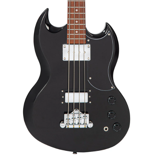 Contrabaixo Vintage VS4 Reissued Boulevard Black com Corpo Mogno Braço Mogno Set Escala Rosewood 20 Trastes 2 Captadores Double Coil Wilkinson Ponte Fixed