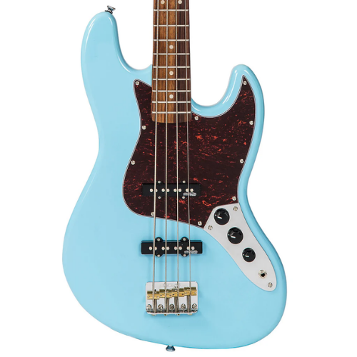 Contrabaixo Vintage VJ74 Reissued Laguna Blue com Corpo Alder Braço Maple Escala Rosewood 20 Trastes 2 Single Coil Wilkinson Ponte Wilkinson Four Saddle