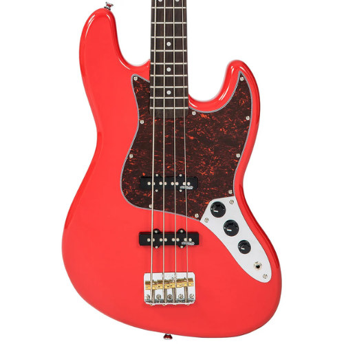Contrabaixo Vintage VJ74 Reissued Firenze Red com Corpo Alder Braço Maple Escala Rosewood 20 Trastes 2 Single Coil Wilkinson Ponte Wilkinson Four Saddle