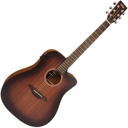 Violão Vintage VE440WK Statesboro Whisky Sour Eletroacústico com Corpo Mogno Dreadnought Cutaway Braço Mogno 20 Trastes Pré-amplificador Vintage com Afinador e EQ