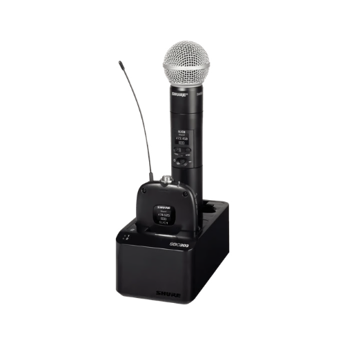 Carregador Shure SBC203 Dual para Bateria SB903 Íons de Lítio com 2 Slots para Transmissores SLX-D Bodypack ou Handheld Carregamento Interno e Externo