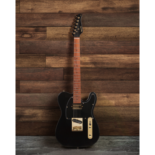 Guitarra Benson Hardy HD 905 BK BK MH Gold com Corpo Alder Braço Roasted Maple Parafusado Escala Roasted Maple 22 Trastes Captadores Wilkinson Humbucker e Bag